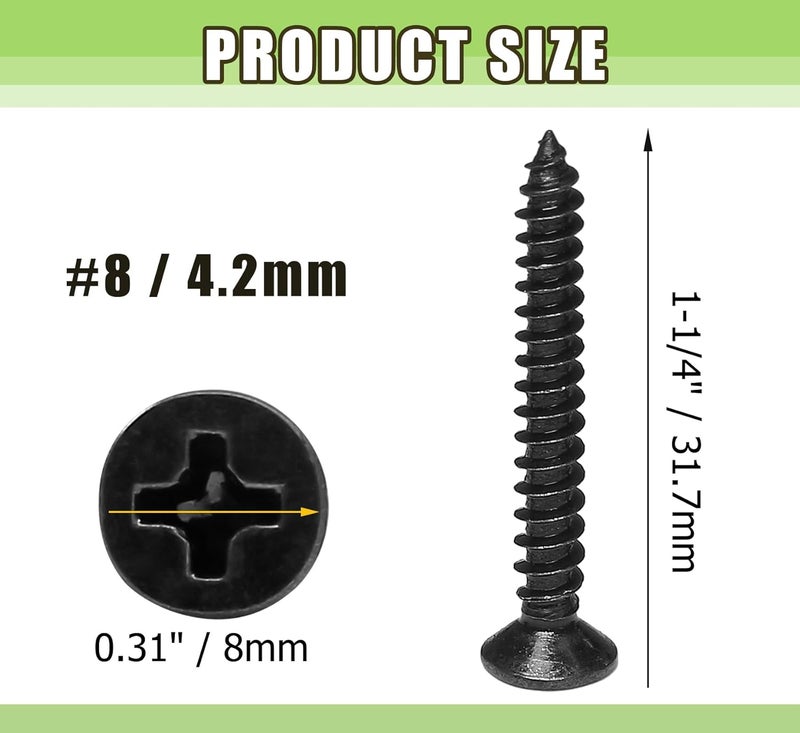 Jersvimc #8 x 1-1/4" Black Wood Screws - 120Pcs Oxide Coated Flat Head Screws, Carbon Steel 18-8 Black Screws Phillips Head Scrws for Wood Drywall Plastic Metal - Image 5